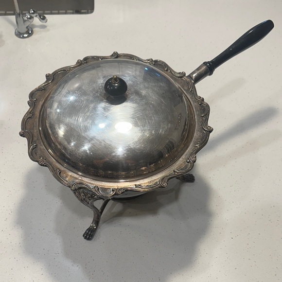 Elegant Silver Chafing Dish with Black Handle